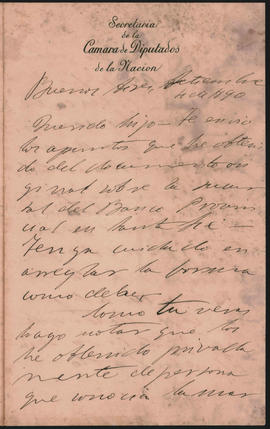 Carta de Ovidio Lagos a Ovidio Amadeo Lagos, fechada en septiembre de 1890