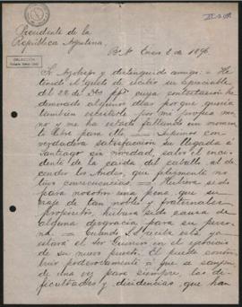 Carta de Julio Argentino Roca al Arzobispo de Santiago de Chile el 8 de enero de 1896.