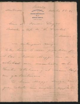 Carta de [...] a Ovidio A. Lagos enviada desde Montevideo el 28 de octubre de 1891