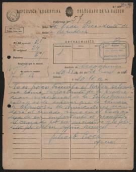 Telegrama oficial de Julio Argentino Roca a Norberto Quirno Costa del 26 de enero de 1901.