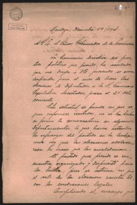 Nota de Rufino Ortega al Gobierno de Mendoza el 19 de noviembre de 1894.