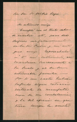 Carta de Bernardo de Irigoyen a Ovidio A. Lagos enviada desde Buenos Aires en [diciembre] de 1895
