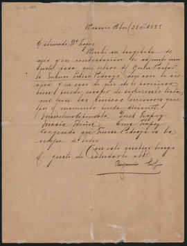 Carta de Benjamín [Hoper] a Ovidio A. Lagos enviada el 21 de abril de 1898
