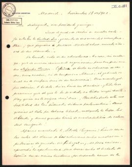 Carta de Epifanio Portela a Norberto Quirno Costa.