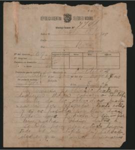 Telegrama de Estanislao S. Zeballos a Ovidio A. Lagos enviado el 29 de mayo de 1892