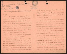 Carta de Epifanio Portela a Norberto Quirno Costa.