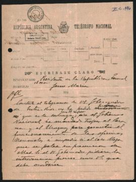 Telegrama oficial de Norberto Quirno Costa a Julio Argentino Roca del 16 de marzo de 1900.