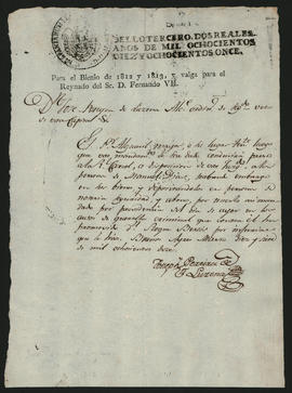 Orden del Alcalde Ordinario de 2° voto, José Pereyra de Lucena, al Alguacil mayor, para que condu...