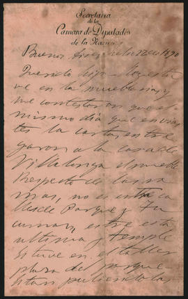 Carta de Ovidio Lagos a Ovidio Amadeo Lagos,  fechada en julio de 1890
