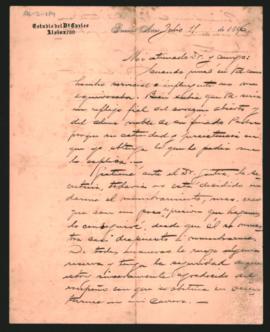 Carta de N. [Bertulabta] a Ovidio A. Lagos enviada desde Buenos Aires el 11 de julio de 1896