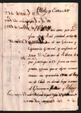 Carta del Gobernador de Asunción Joaquín de Alos y Bru, a Juan Albuquerque de Meló Pereyra y Cáceres
