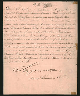 Nota del Emperador del Bra­sil Pedro II al Presidente de la República Argentina, Domingo Faustino Sarmiento;