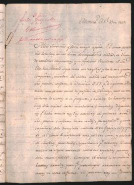 Carta de Martín de Alzaga al Obispo Benito Mane de Moxo y Francolí, comentando los últimos su­ ce...