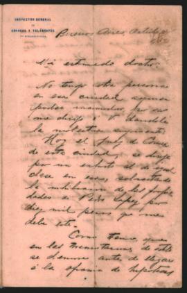 Martín J. de Goycoechea a Ovidio Lagos enviada el 1° de octubre de 1890