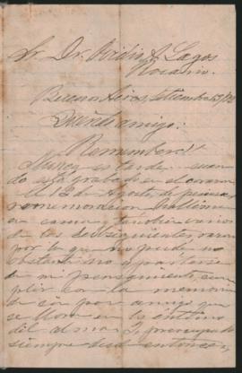 Carta de Carlos Mathon a Ovidio A. Lagos enviada desde Buenos Aires el 13 de septiembre de 1892