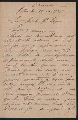 Carta de Carlota Garrido de la Peña a Ovidio A. Lagos enviada desde Coronda en septiembre de 189[6]