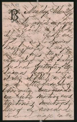 Carta de [I] Benegas a Ovidio Lagos (1825-1891) enviada desde Mendoza el 28 de abril de 1884