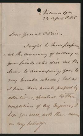 Carta de Lord Tomás Cockrane, Conde de Dundonal, al General Juan O’Brien