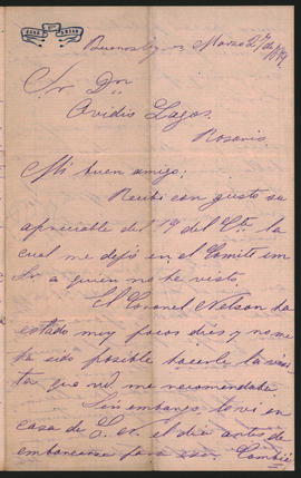 Carta enviada por José Arias a Ovidio Lagos desde Buenos Aires el 27 de marzo de 1879