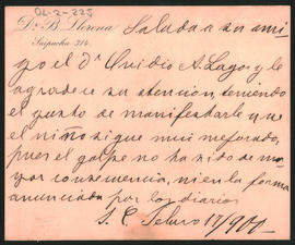 Nota del Dr. B. Llerena a Ovidio A. Lagos enviada el 17 de febrero de 1901