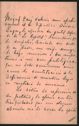 Carta de Miguel Cané a Ovido A. Lagos enviada el 5 de noviembre de 1900