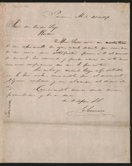 Carta de E. Conesa a Ovidio Lagos  enviada desde Paraná en 1870