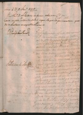 Carta de los Capellanes Luis Franco, Juan de Ulloa y Alejandro Bacera, al Vi­rrey del Perú, Carmi...