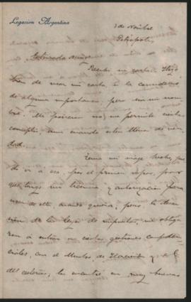 Carta de Manuel Gorostiaga a Ovidio A. Lagos enviada desde la Legación Argentina en Petrópolis (B...