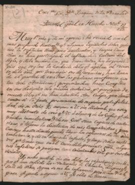 Nota del General José de San Martín a Joaquín de la Pezuela, refiriéndose a la conducta de alguno...