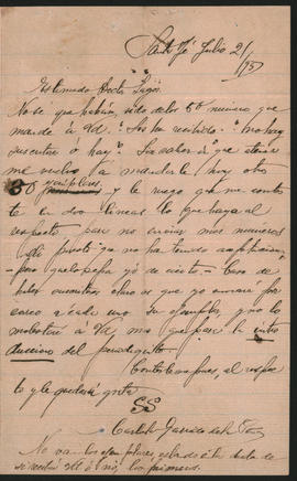 Carta de Carlota Garrido de la Peña a Ovidio A. Lagos enviada desde Santa Fé el 21 de julio de 1895