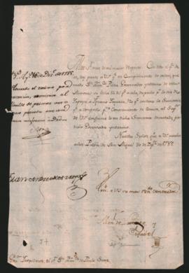 Nota de Manuel de [.. .roto] y Esquibel, al Gobernador Intendente de Buenos Aires Francisco de Pa...