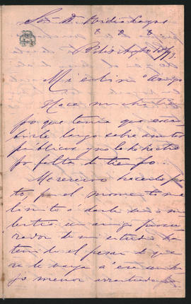 Carta de Dardo Rocha a Ovidio Lagos enviada desde Buenos Aires en agosto de 18[78]