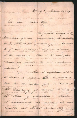 Carta del Sr. G. López Torres a Ovidio A. Lagos enviada desde Buenos Aires el 21 de febrero de 1909