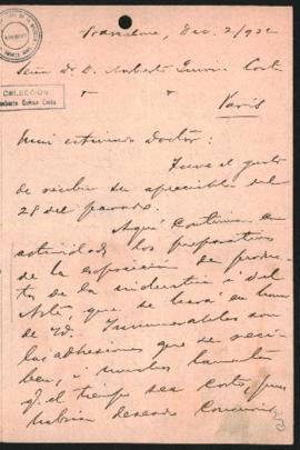 Carta de Alberto I. Gaché a Norberto Quirno Costa.