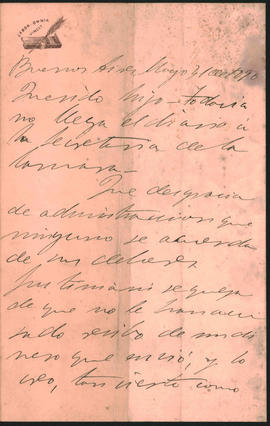 Carta de Ovidio Lagos a Ovidio Amadeo Lagos fechada en mayo de 1890
