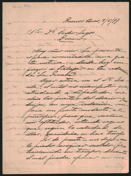 Carta de [Enrique] Del Valle Iberlucea a Ovidio A. Lagos enviada el 9 de mayo de 1897 desde Bueno...
