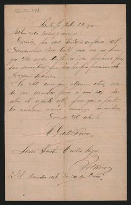 Carta de Carlota Garrido de la Peña a Ovidio A. Lagos enviada desde Santa Fe el 28 de julio de 1895