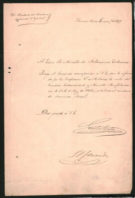 Nota del Presidente del Senado en ejerci­cio del Poder Ejecutivo, Emilio Castro, al Ministro de Relaciones Exteriores