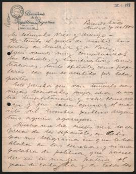 Carta de Julio Argentino Roca a Norberto Quirno Costa del 7 de enero de 1903.