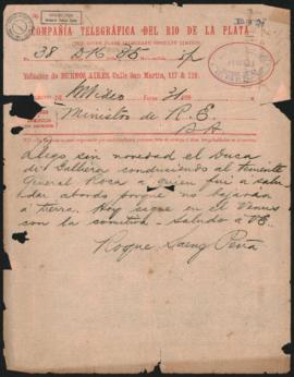 Telegrama de Roque Sáenz Peña a Norberto Quirno Costa el 31 de octubre de 1888.