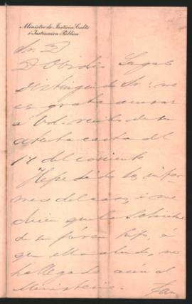 Carta de Calixto de la Torre a Ovidio A. Lagos enviada desde Buenos Aires el 20 de febrero de 1893