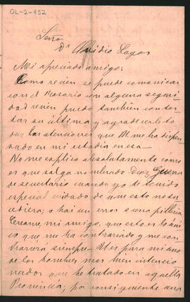Carta de B. [Lleren] a Ovidio A. Lagos enviada desde Buenos Aires el 3 de octubre de 1893