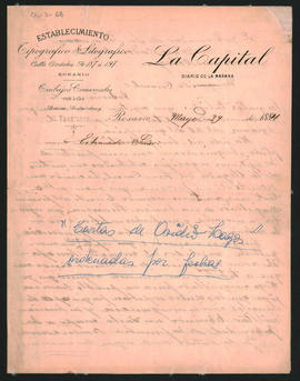 Carta de Ovidio Lagos  a Rufino Ortega, gobernador de la provincia de Mendoza y coronel, enviada ...