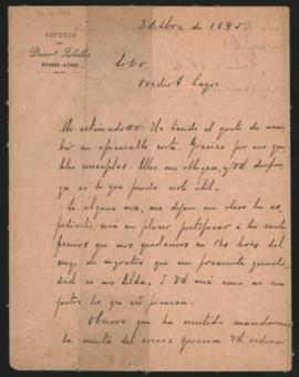 Carta de M. Alvarez [...] a Ovidio A. Lagos enviada desde Buenos Aires el 2 de [septiembre] de 1895