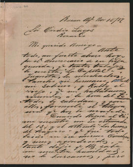Carta de Alfredo de Arteaga a Ovidio Lagos enviada desde Buenos Aires el 15 de noviembre de 1887