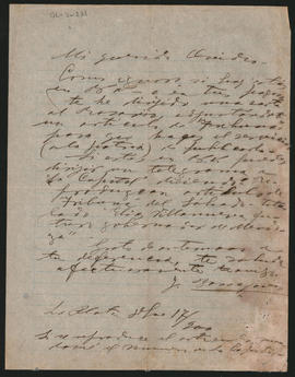Carta de [J. B.] a Ovidio A. Lagos enviada desde La Plata en 1901