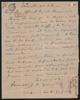 Telegrama de Norberto Quirno Costa al Ministro del Interior el 18 de noviembre de 1894.
