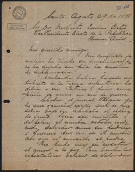 Carta de Adolfo Guerrero a Norberto Quirno Costa del 29 de agosto de 1898.