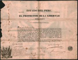 Despacho extendido por el Protector del Perú, General José de San Martín, otorgando carta de ciud...
