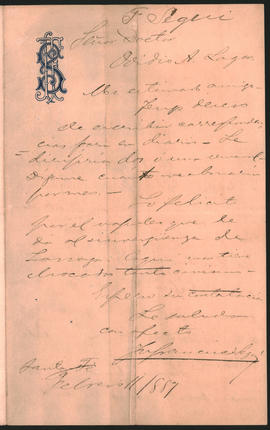 Carta de F[...] Seguí a Ovidio Lagos enviada desde Santa Fe el 11 de febrero de 1887